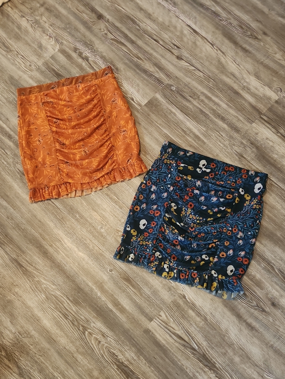 Free People Floral Ruffle Mini Skirts - Orange & Navy